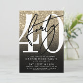 Gold Glitzer 40. Geburtstag Einladung (Stehend Vorderseite)