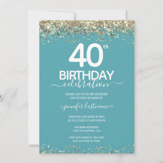 Gold Glitzer 40. Geburtstag Party Einladung
