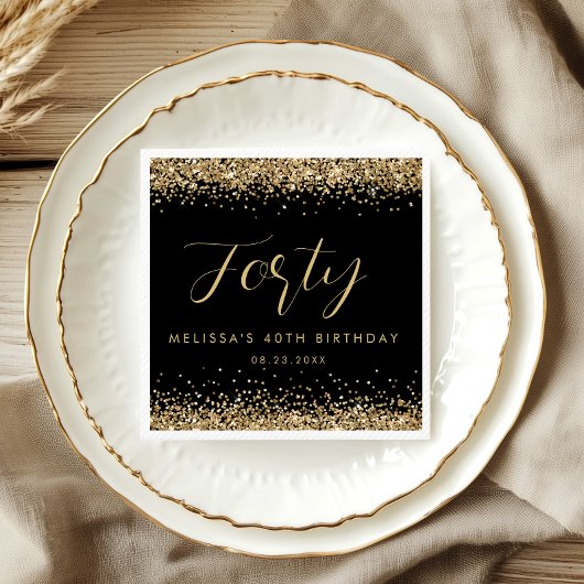 Gold Glitzer 40 Geburtstagsparty Personalisiert Serviette