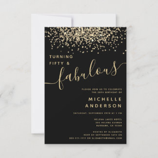 Gold Glitzer 50 & Fabulous 50. Geburtstagsparty Einladung