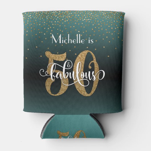 Gold Glitzer 50 & Fabulous Aquamarin Ombre Geburts Dosenkühler (Vorderseite)