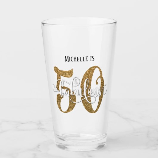 Gold Glitzer 50 & fabulous Geburtstag mit Namen Glas (Vorderseite)