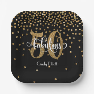 Gold Glitzer 50 & Fabulous Typografie Geburtstag Pappteller