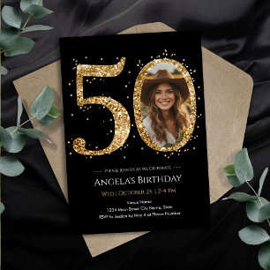 Gold Glitzer 50. Geburtstag Foto Einladung