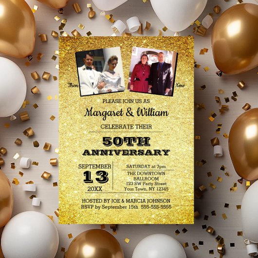 Gold Glitzer 50 Jahre Foto Einladung