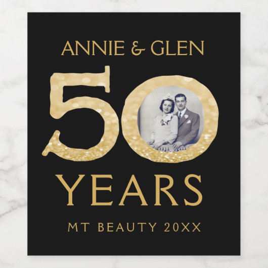 Gold Glitzer 50 Jahre Jubiläum Foto Template Wein Weinetikett (Einzelnes Label)