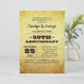 Gold Glitzer 50 Jahre Party Einladung (Stehend Vorderseite)