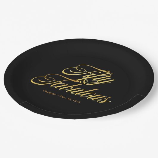 Gold Glitzer 50 und fabelhafte Moderne 50. Geburts Pappteller (Schrägansicht)