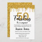 Gold Glitzer 50 und fabelhaftes 50 Überraschungs-P Einladung (Vorne/Hinten)