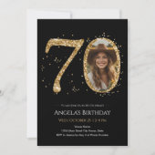 Gold Glitzer 70. Geburtstag Foto Einladung (Vorderseite)