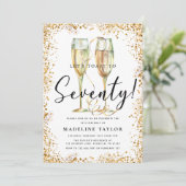 Gold Glitzer 70. Geburtstagsparty Einladung (Stehend Vorderseite)