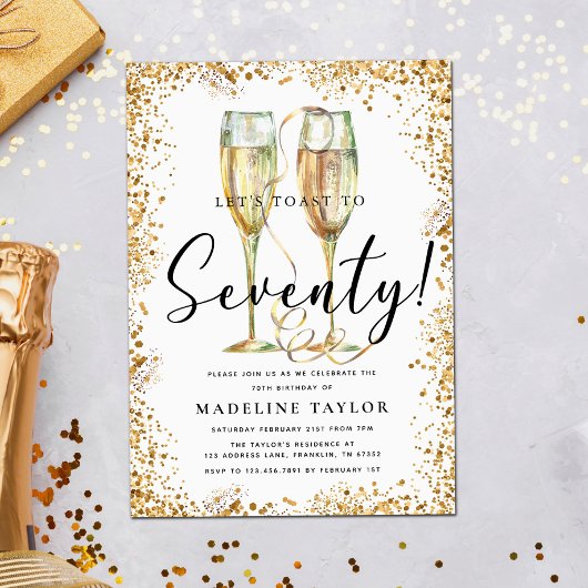 Gold Glitzer 70. Geburtstagsparty Einladung