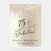 Gold Glitzer 75. Geburtstagsparty Acrylschild (Vorderseite)