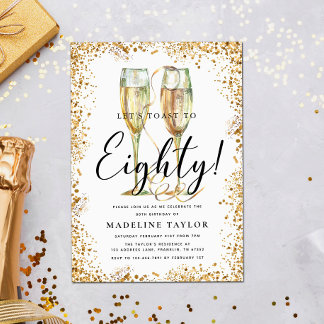 Gold Glitzer 80. Geburtstagsparty Einladung