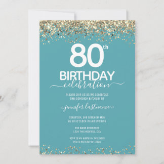 Gold Glitzer 80. Geburtstagsparty Einladung