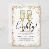 Gold Glitzer 80. Geburtstagsparty Einladung (Vorderseite)