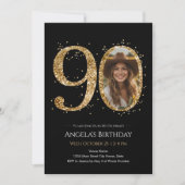 Gold Glitzer 90. Geburtstag Foto Einladung (Vorderseite)