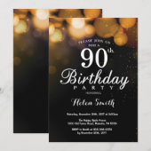 Gold Glitzer 90. Geburtstagskarte Einladung (Vorne/Hinten)