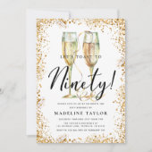 Gold Glitzer 90. Geburtstagsparty Einladung (Vorderseite)