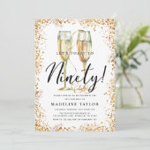 Gold Glitzer 90. Geburtstagsparty Einladung (Stehend Vorderseite)