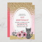 Gold Glitzer Adorable Watercolor Kitten Wild One - Einladung (Vorne/Hinten)