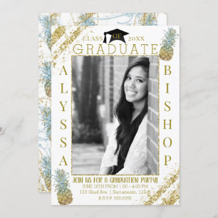 Gold Glitzer Ananas Foto Abschluss Graduate Einladung