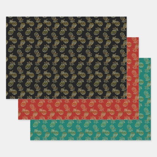 Gold Glitzer Ananas Tropisches Weihnachtsfest Geschenkpapier Set (Set)