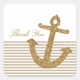 Gold Glitzer Anchor Vielen Dank Quadratischer Aufkleber