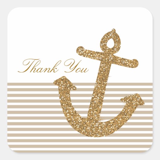 Gold Glitzer Anchor Vielen Dank Quadratischer Aufkleber (Vorderseite)