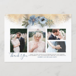 Gold Glitzer and Dusty Blue Wedding Fotos Card Einladung