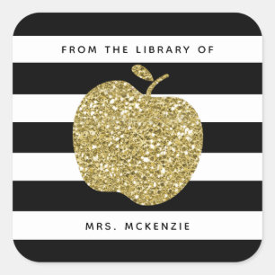Gold Glitzer Apple Aufkleber für das Buchzeichen