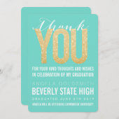 Gold Glitzer Aqua Abschluss Danke Karte (Vorne/Hinten)