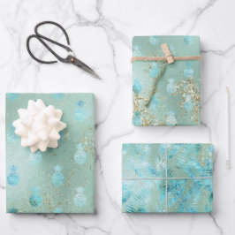 Gold Glitzer Aqua Glam Tropische Ananas Geschenkpapier Set