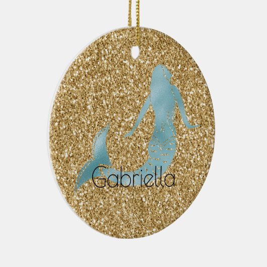 Gold Glitzer Aqua Mermaid Personalisiert Keramik Ornament (Rechts)