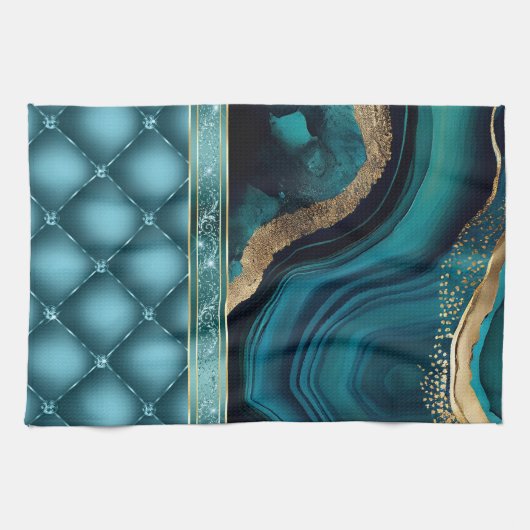 Gold Glitzer Aquamarin Agate Marble Diamonds Geschirrtuch (Horizontal)
