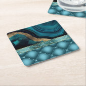 Gold Glitzer Aquamarin Agate Marble Diamonds Rechteckiger Pappuntersetzer (angewinkelt)