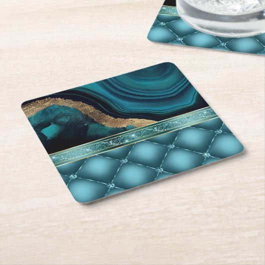 Gold Glitzer Aquamarin Agate Marble Diamonds Rechteckiger Pappuntersetzer (angewinkelt)