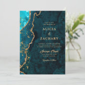 Gold Glitzer Aquamarin Blue Agate Hochzeitseinladu Einladung (Stehend Vorderseite)
