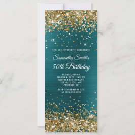 Gold Glitzer Aquamarin Blue Foil 50. Geburtstag Einladung