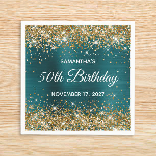 Gold Glitzer Aquamarin Blue Foil 50. Geburtstag Serviette
