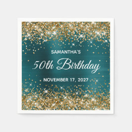 Gold Glitzer Aquamarin Blue Foil 50. Geburtstag Serviette