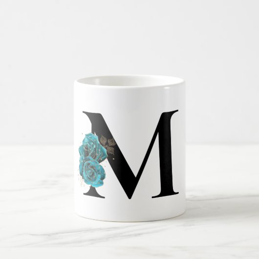Gold Glitzer Aquamarin Floral Glam Monogram Kaffeetasse (Mittel)