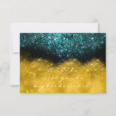 Gold Glitzer Aquamarin Ocean Confetti Wow Bridesma Einladung (Vorderseite)
