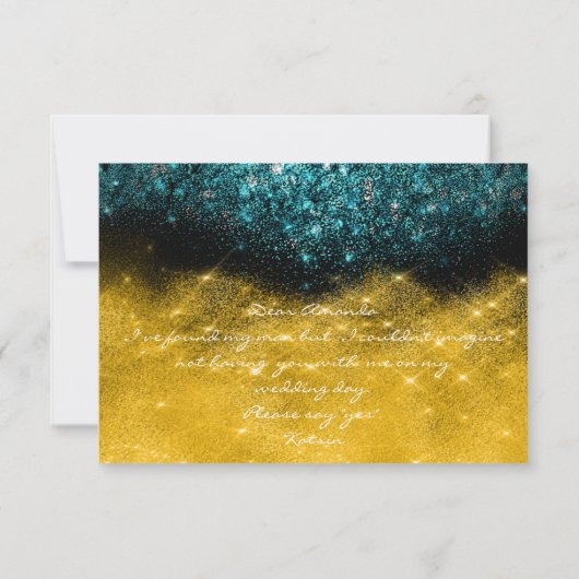 Gold Glitzer Aquamarin Ocean Confetti Wow Bridesma Einladung (Rückseite)