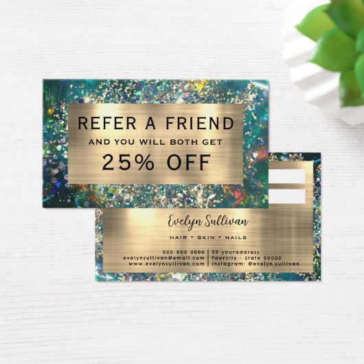 Gold Glitzer aquamarin Opal-Empfehlungskarte (Schreibtisch)