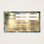 Gold Glitzer aquamarin Opal-Empfehlungskarte (Rückseite)