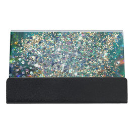 Gold Glitzer Aquamarin Opal Schreibtisch-Visitenkartenhalter