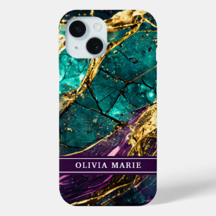 Gold Glitzer Aquamarin und Lila Edelstein Individu Case-Mate iPhone Hülle