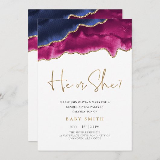 Gold Glitzer Aquarellfarbe offenbart Einladung (Vorne/Hinten)