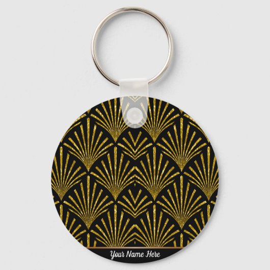 Gold Glitzer Art Deco Muster Keyring Schlüsselanhänger (Vorderseite)